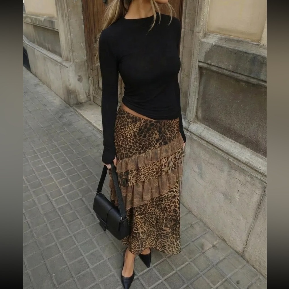 NWT CIDER CHIFFON HIGH RISE LEOPARD PRINT LAYERED MAXI SKIRT - XXS / 0 NEW trend